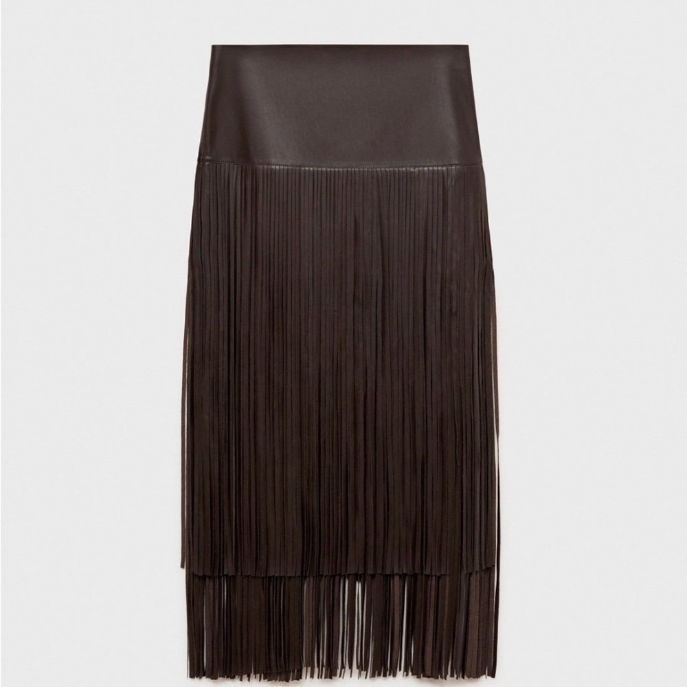 Fringe vegan leather skirt